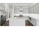 Bright kitchen features gray cabinets, stainless steel appliances and a large island with a sink at 671 Stickley Oak Way, Woodstock, GA 30189