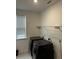 Practical laundry room with modern black washer and dryer units and convenient shelving at 3208 Sonnet Se Walk, Atlanta, GA 30339