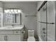 Beautiful bathroom featuring contemporary vanity, stylish lighting, and a modern shower with glass doors at 346 Carpenter Dr # 29, Atlanta, GA 30328