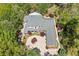 Aerial view of the property showcasing the roof, yard, and surrounding trees at 1790 Mountain Farm Rd, Woodstock, GA 30188