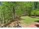 Lush backyard featuring mature trees, terraced landscaping, and a serene, natural setting at 1790 Mountain Farm Rd, Woodstock, GA 30188