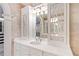 Close-up of bright bathroom featuring vanity with designer mirror at 1790 Mountain Farm Rd, Woodstock, GA 30188