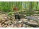 Serene backyard waterfall feature surrounded by stone, plants, and seating area at 1790 Mountain Farm Rd, Woodstock, GA 30188