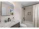 Modern bathroom features a sleek vanity, tiled shower/bathtub, and updated fixtures at 2542 Maclaren Cir, Dunwoody, GA 30360