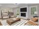 Inviting living room featuring a fireplace, TV, with open-concept design connecting to the kitchen at 2542 Maclaren Cir, Dunwoody, GA 30360