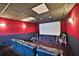 Home theater featuring a large screen, two-tone walls, and tiered seating at 5760 Stephens Mill Dr, Sugar Hill, GA 30518