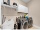 Functional laundry room with washer, dryer, sink, and cabinet storage at 3000 Shade Tree Ct, Villa Rica, GA 30180