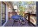 Wooden deck with a round table and 2 chairs at 709 Berkeley Woods Dr # 709, Duluth, GA 30096