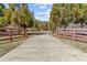 Wide driveway is surrounded by many pine trees and a side fence at 212 Lakeview Dr, Newborn, GA 30056