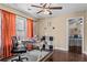 Bright office featuring hardwood floors and a view of the backyard at 212 Lakeview Dr, Newborn, GA 30056