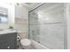 Bathroom featuring a glass-enclosed shower and a modern grey vanity at 1005 Brighton Pt, Atlanta, GA 30328