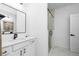 Clean bathroom showcasing a glass-door shower and white cabinets at 1084 Brookglynn Trce, Decatur, GA 30032