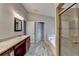 Bright bathroom features double vanity, a soaking tub, and glass-enclosed shower at 2506 Creek Station Dr, Buford, GA 30519