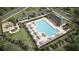 An aerial view of the community pool, playground and surrounding amenities with ample seating at 8588 Secretariat Dr, Lithonia, GA 30058