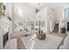 Bright living room featuring a fireplace, large windows, neutral walls, plush carpet, and two-story ceiling at 5300 Willow Park Blvd, Atlanta, GA 30349