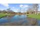 Scenic pond view with lush green banks and reflections of the clear blue sky at 1511 Broadnax Mill Road, Loganville, GA 30052