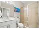 Modern bathroom with a glass-enclosed shower, white vanity, and contemporary fixtures at 442 Payne Rd, Woodstock, GA 30188