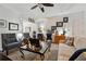 Comfortable living room with neutral colors and a ceiling fan at 1914 Lakeshore Overlook Nw Cir, Kennesaw, GA 30152