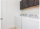 Efficient laundry room with white washer, dryer, and overhead cabinets at 1199 Huff Nw Rd # 109, Atlanta, GA 30318