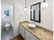 Well-lit bathroom with a vessel sink, granite countertops, and modern fixtures at 2622 Abington Dr, Snellville, GA 30078