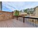 Wooden deck with dark railings and a brick privacy wall overlooking the neighborhood at 1668 Sabastian Ne Pt, Atlanta, GA 30329