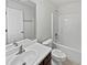 Clean bathroom with a single sink vanity and a shower-tub combination at 7088 Blairs View Dr # 4, Austell, GA 30168