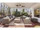 Inviting covered patio with comfortable wicker furniture and ceiling fan, perfect for outdoor living at 832 Forest Path Ln, Alpharetta, GA 30022
