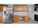 Kitchen area featuring stainless steel refrigerator, built-in desk space, and wood cabinets at 2010 Skylar Leigh Dr, Buford, GA 30518