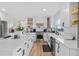 Modern kitchen featuring stainless steel appliances, white cabinets, and an island with marble countertops at 2949 Summitop Ne Ct, Marietta, GA 30066