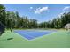 View of blue and green tennis courts, netted and ready for play in wooded community at 2861 Digna Ct, Acworth, GA 30101