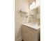Cozy powder room featuring a vanity, framed mirror, and storage baskets at 1950 Buford Dam Rd # 105, Cumming, GA 30041