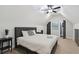 Bright bedroom features plush carpet, a ceiling fan, and closet at 257 Birch St, Atlanta, GA 30354