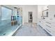 Bathroom with large walk-in shower and double vanity with granite countertops at 1118 Reddy Farm Rd, Grayson, GA 30017