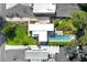 Aerial view of a modern home, showcasing the pool, lush landscaping, and neighborhood at 1260 Brook Forest Ne Dr, Atlanta, GA 30324