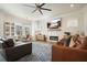 Open concept living area with fireplace, hardwood floors, and dedicated office workspace at 720 Tannery Cmn, Alpharetta, GA 30009