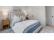 Well-lit bedroom with a bed, two nightstands, and elegant artwork on the wall at 120 Pinecone Pkwy, Alpharetta, GA 30022