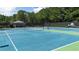 Community tennis courts with blue and green surface and black net fencing at 2006 Hawthorne Way, Woodstock, GA 30189
