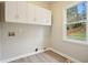 Functional laundry room with modern cabinets and a backyard view through a window at 4074 Gold Mill Rdg, Canton, GA 30114