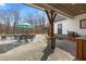 Covered patio with outdoor kitchen, seating, and backyard with pool at 8710 Little Mill Rd, Cumming, GA 30041