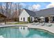 Serene backyard featuring a gunite pool, sun loungers, and a covered outdoor kitchen area ideal for entertaining at 8710 Little Mill Rd, Cumming, GA 30041