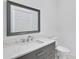Updated powder room with gray vanity, stone counters, and modern fixtures at 1986 Memorial Se Dr, Atlanta, GA 30317
