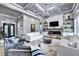 Open-concept living room with fireplace, large windows, and stylish furnishings at 783 Blackberry Trl, Lawrenceville, GA 30043