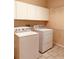 Functional laundry room featuring a washer, dryer, and overhead cabinets for storage at 2030 Calmwater Ct, Suwanee, GA 30024