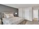 Spacious bedroom showcasing neutral tones, plush bedding, and a calming gray accent wall at 642 Egrets Landing #66, Covington, GA 30014
