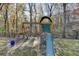 A rustic playset with swings and slide sits at the edge of the backyard at 1229 Woodmere Dr, Loganville, GA 30052