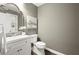 Clean and simple powder room with a white vanity, modern fixtures, and neutral paint at 3680 Falling Leaf Ln, Cumming, GA 30041