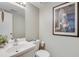 Cozy powder room featuring a modern vanity, fixtures, and an eye-catching artwork piece at 2000 Variations Dr, Atlanta, GA 30329