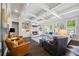 Bright living room boasts coffered ceilings, fireplace, and lots of natural light at 3111 Old Thompson Mill Rd, Buford, GA 30519