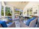 Cozy covered porch with a brick fireplace, TV, and comfortable seating arrangement at 3111 Old Thompson Mill Rd, Buford, GA 30519
