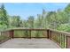 Spacious deck with wood railings overlooking a natural landscape, perfect for relaxation and outdoor enjoyment at 6845 Rocking Horse Ln, Cumming, GA 30040